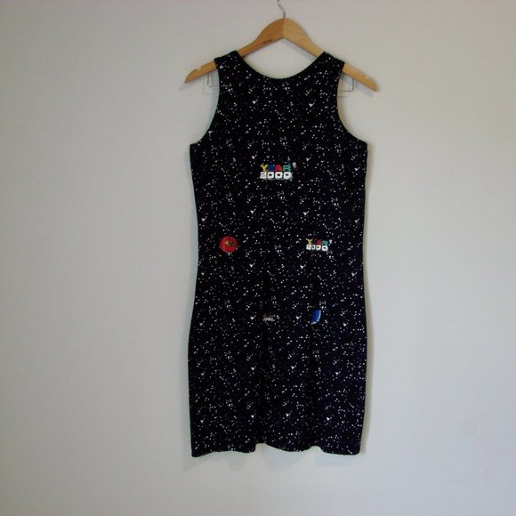 Y2K Mini Dress Year 2000 Tank Sleeveless Navy Blue Stretch Summer Dress Medium - Picture 10 of 11